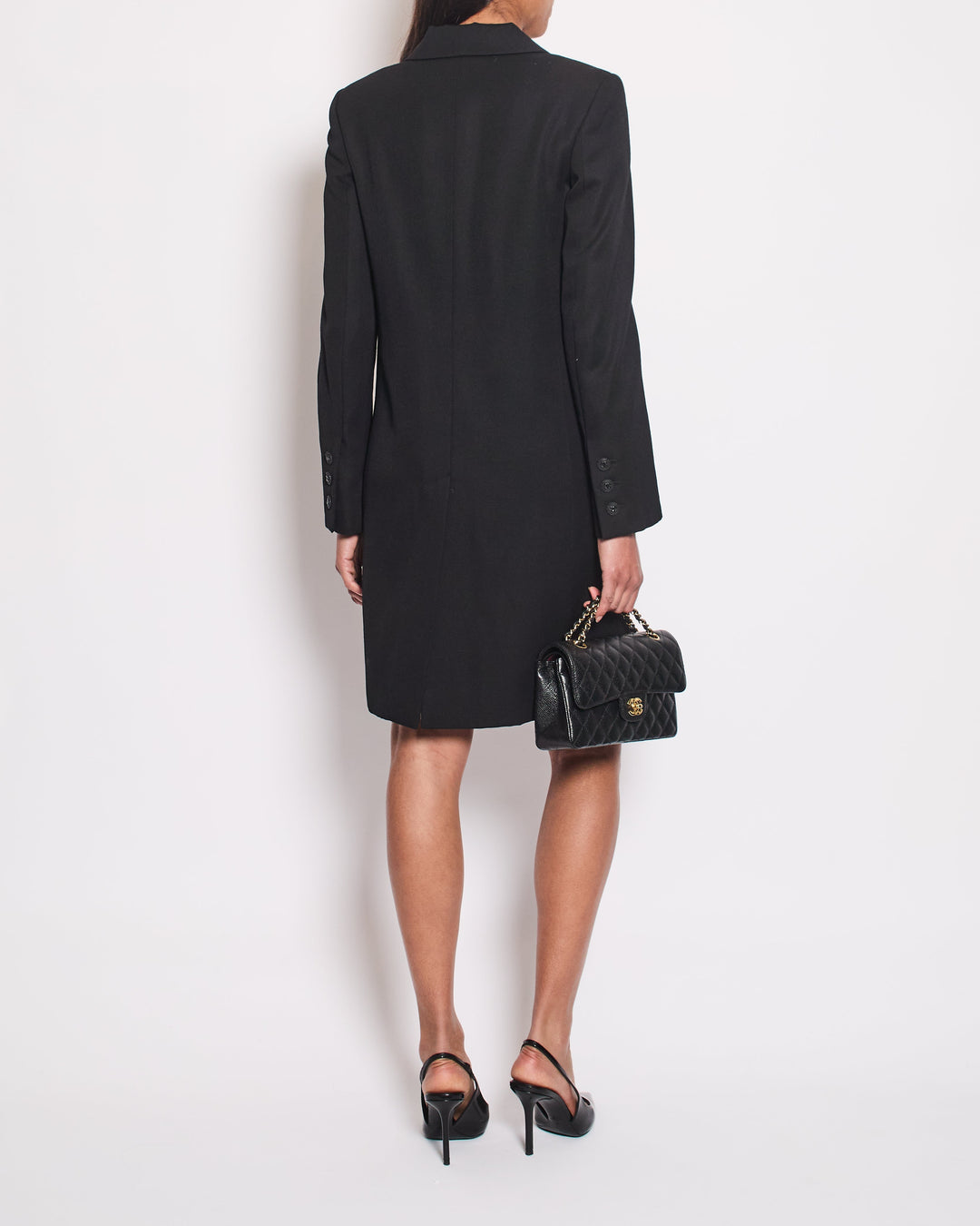 *HOT* Top Quality Chanel 12C Black Long Line Jacket with Black CC Buttons & Silver Interior Detail FR 34 (UK 6)