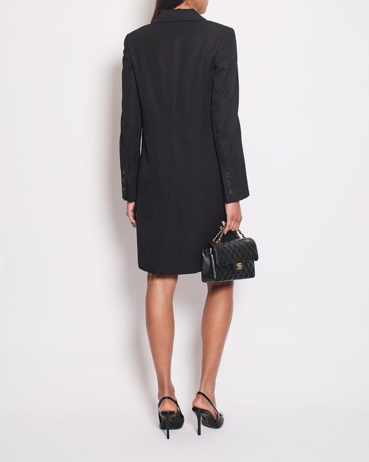 *HOT* Top Quality Chanel 12C Black Long Line Jacket with Black CC Buttons & Silver Interior Detail FR 34 (UK 6)