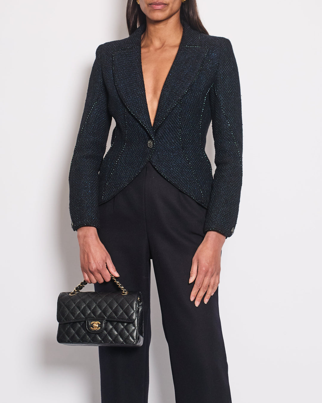 *HOT* Top Quality Chanel 12A Navy Jacket with Ruthenium CC Buttons Detail FR 36 (UK 8)