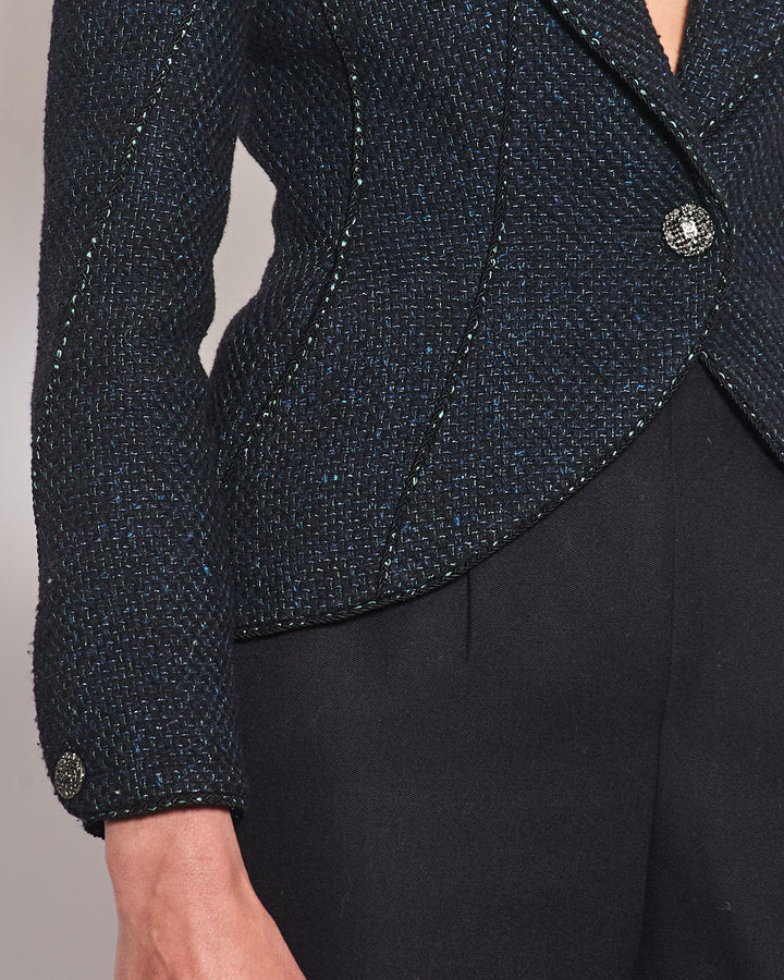 *HOT* Top Quality Chanel 12A Navy Jacket with Ruthenium CC Buttons Detail FR 36 (UK 8)