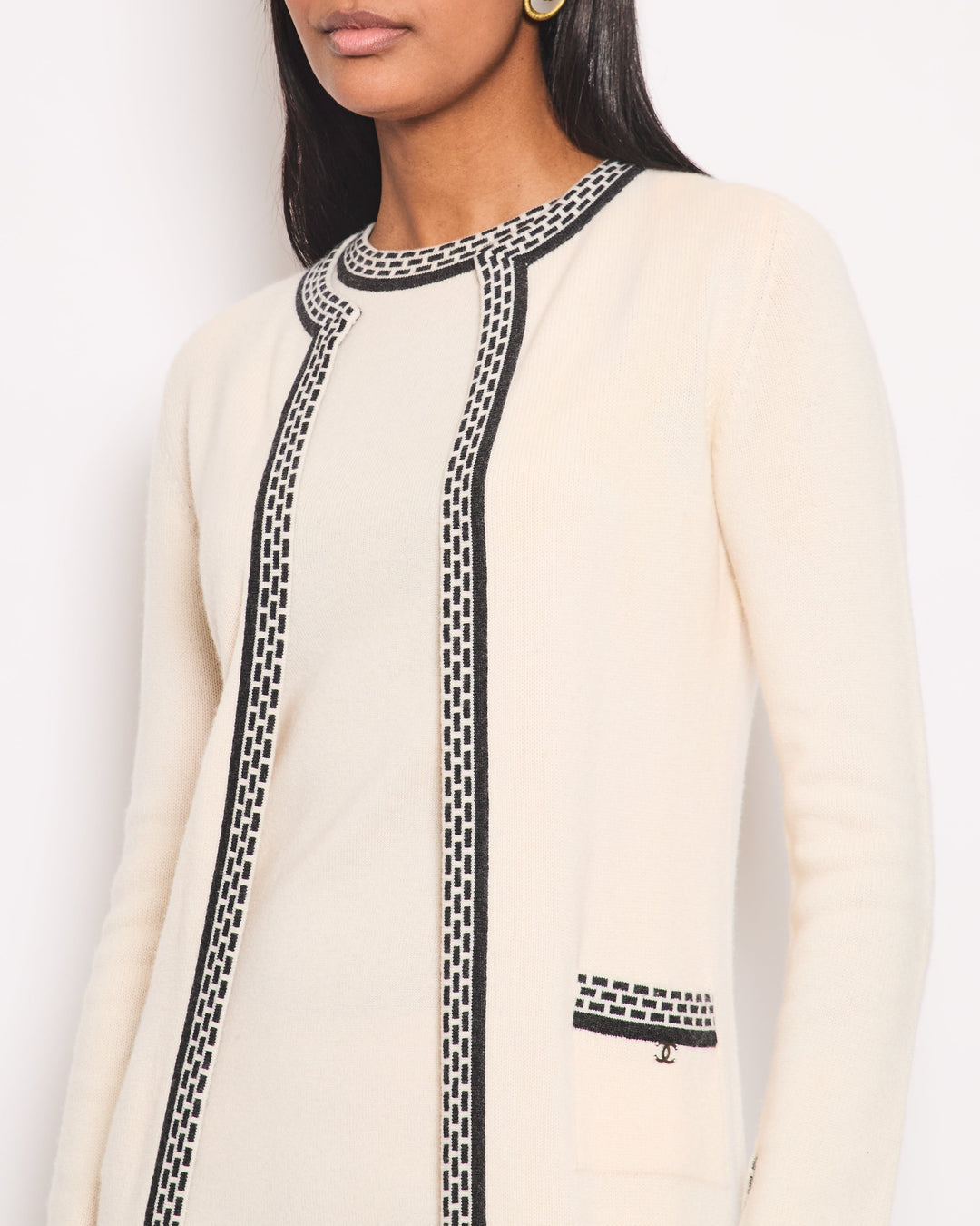 Top Quality Chanel 04A Cashmere Midi Dress and Longline igan Set With Grey Trim Detail FR 36 (UK 8)