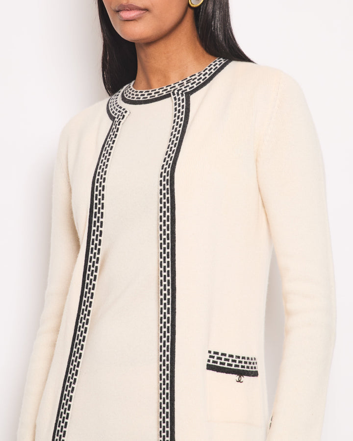 Top Quality Chanel 04A Cashmere Midi Dress and Longline igan Set With Grey Trim Detail FR 36 (UK 8)