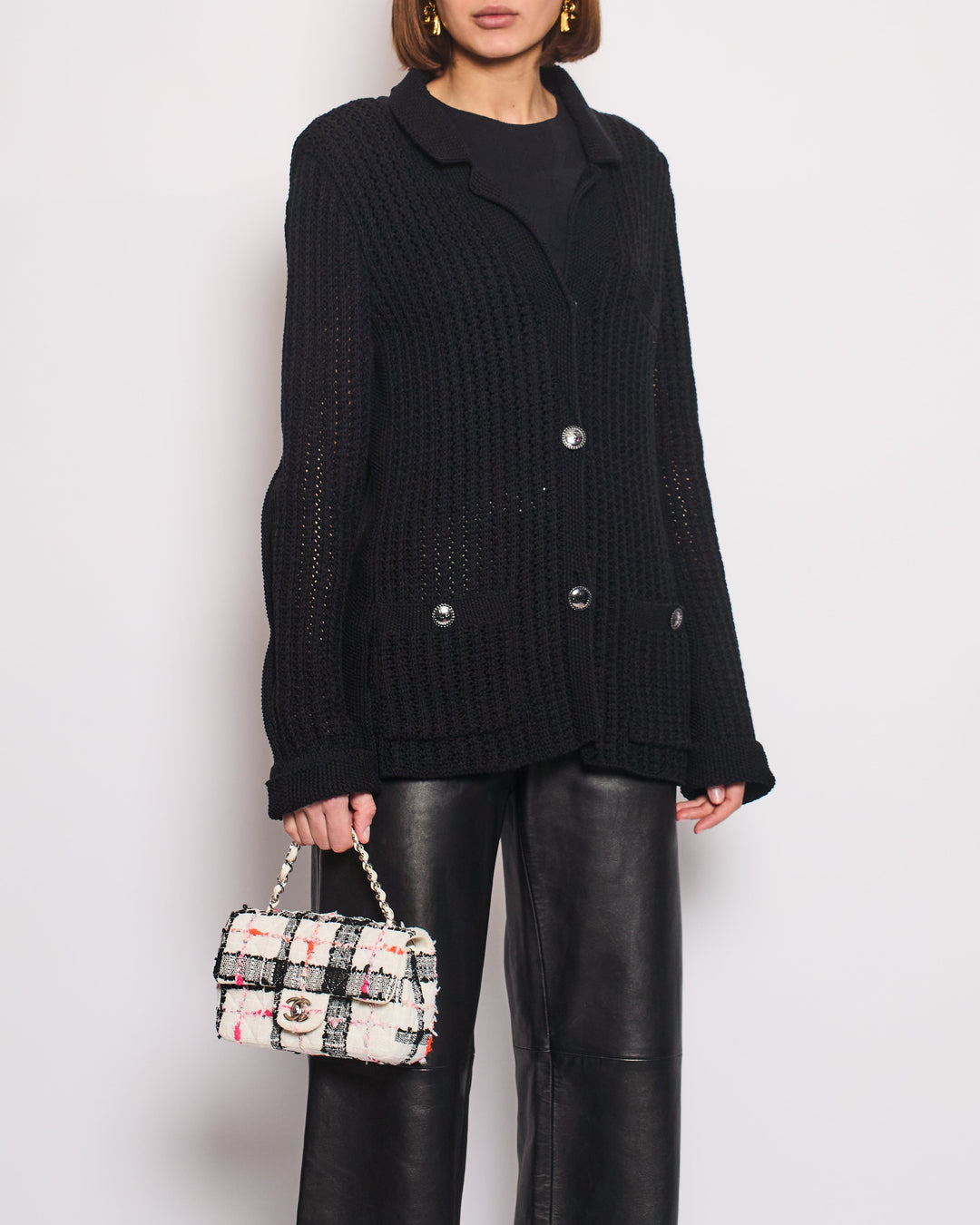 Top Quality Chanel Black La Pausa Knit igan with Logo Buttons Details Size FR 38 (UK 10)