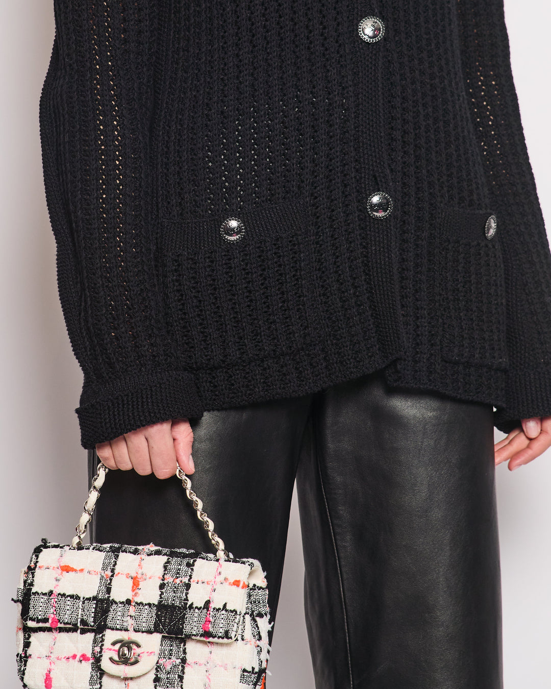 Top Quality Chanel Black La Pausa Knit igan with Logo Buttons Details Size FR 38 (UK 10)