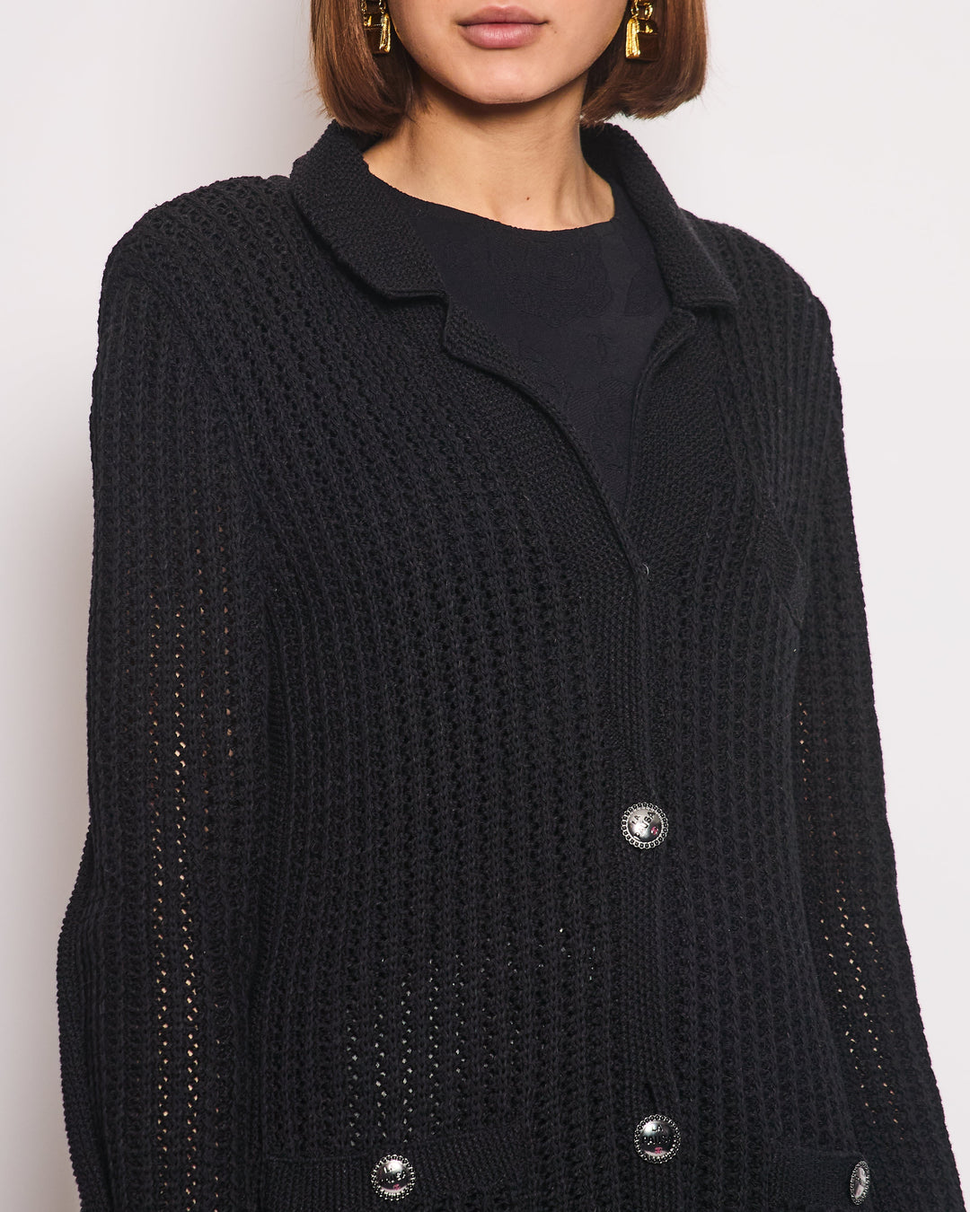 Top Quality Chanel Black La Pausa Knit igan with Logo Buttons Details Size FR 38 (UK 10)