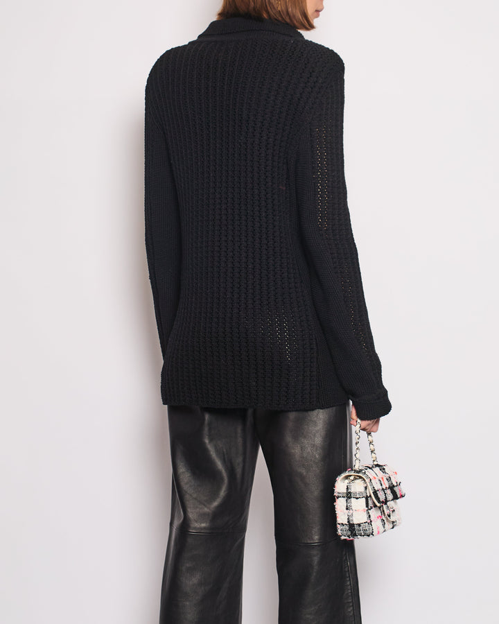 Top Quality Chanel Black La Pausa Knit igan with Logo Buttons Details Size FR 38 (UK 10)