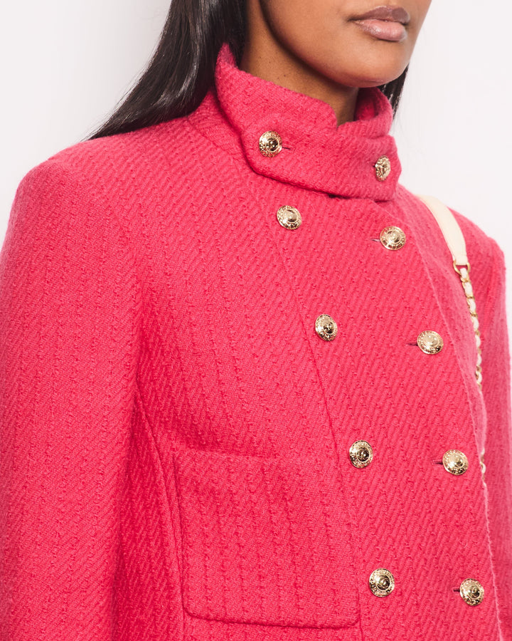 Top Quality Chanel Hot Pink Long-Sleeve Tweed Jacket with Gold CC Button Detail Size 34 (UK 6)