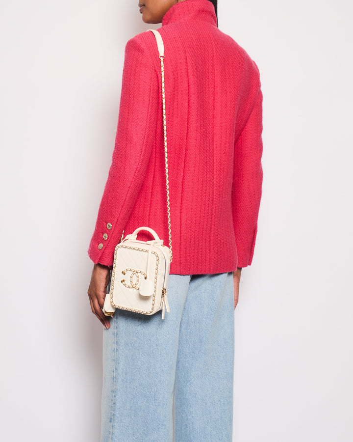 Top Quality Chanel Hot Pink Long-Sleeve Tweed Jacket with Gold CC Button Detail Size 34 (UK 6)