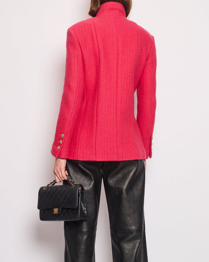 Top Quality Chanel Hot Pink Long-Sleeve Tweed Jacket with Gold CC Button Detail Size 34 (UK 6)