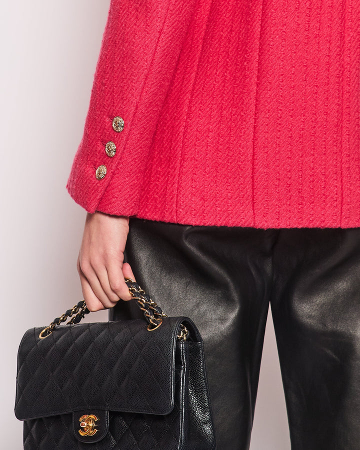 Top Quality Chanel Hot Pink Long-Sleeve Tweed Jacket with Gold CC Button Detail Size 34 (UK 6)