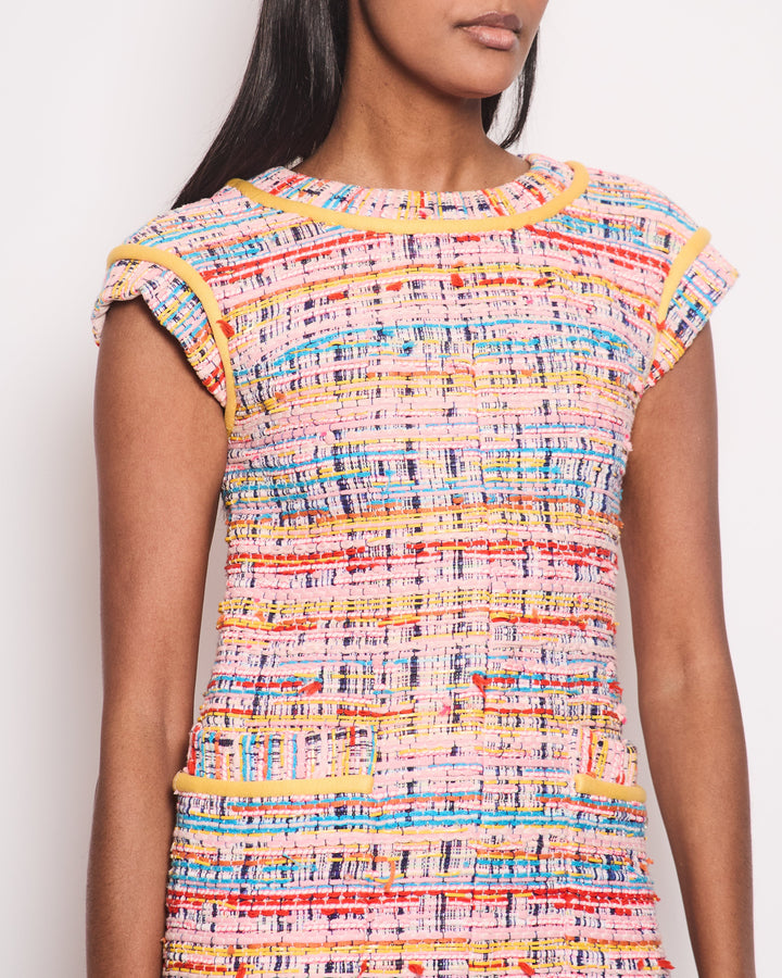 Top Quality Chanel 17P Pink, Yellow & Blue Sleeveless Tweed Dress with Pocket Detail Set Size FR 36 (UK 8)