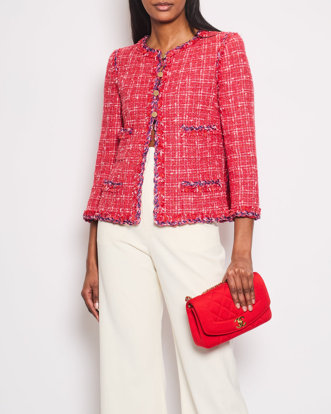 *HOT* Top Quality Chanel 06P Strawberry Red Tweed Jacket with Gold CC Buttons & Back Split Details Size 38 (UK 10)