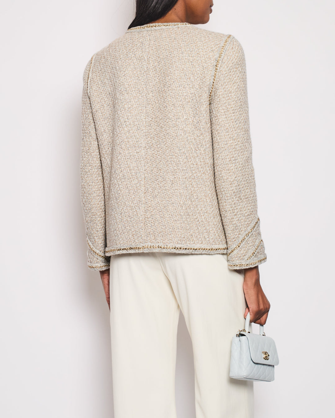 Top Quality Chanel Resort 17 Beige Zig-Zag Fantasy Tweed Round Neck Jacket Size FR 44 (UK 16)