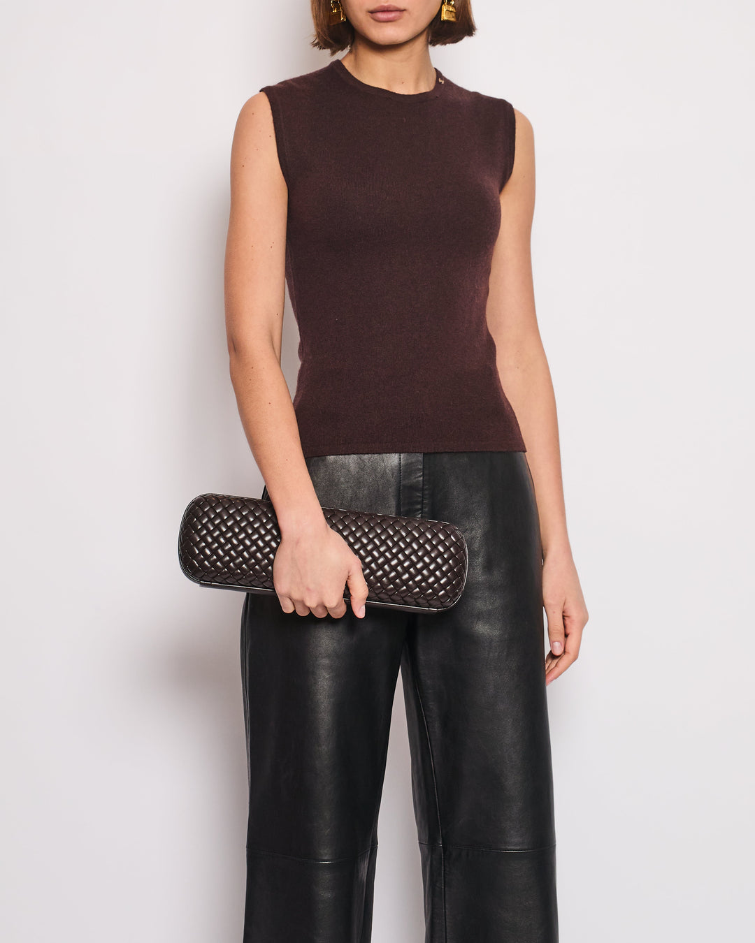 Top Quality Chanel 02/A Chocolate Brown Cashmere Sleeveless Top with CC Logo Detail FR 38 (UK 10)