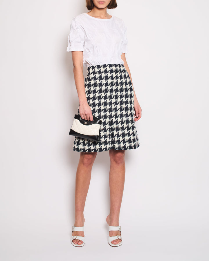 Top Quality Chanel 07/P Black, Navy and White Houndstooth Midi Skirt FR 38 (UK 10)