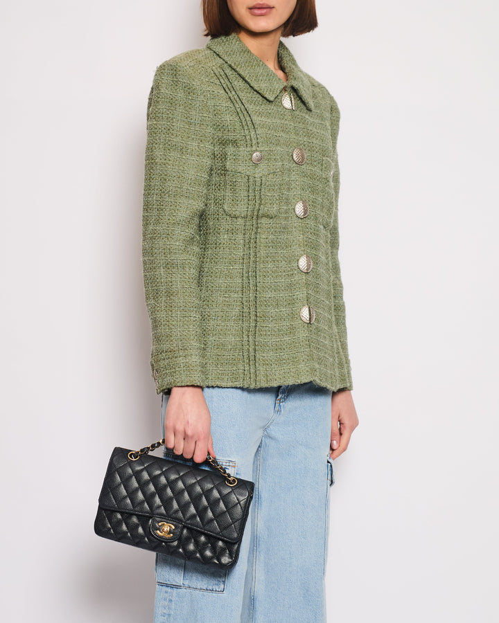 Top Quality Chanel Pistachio Green Tweed Jacket with CC Silver Split Button Detail Size FR 44 (UK 12)