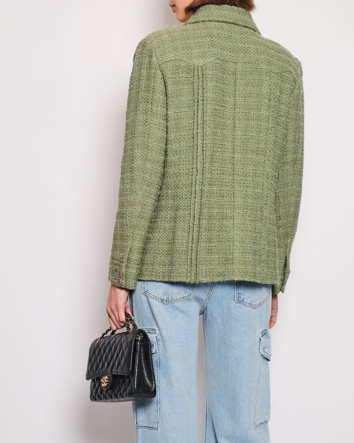 Top Quality Chanel Pistachio Green Tweed Jacket with CC Silver Split Button Detail Size FR 44 (UK 12)
