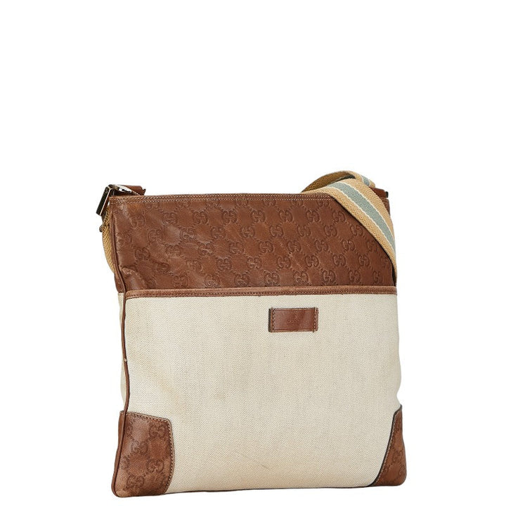Gucci 161822 White Brown Canvas Leather Crossbody Bag