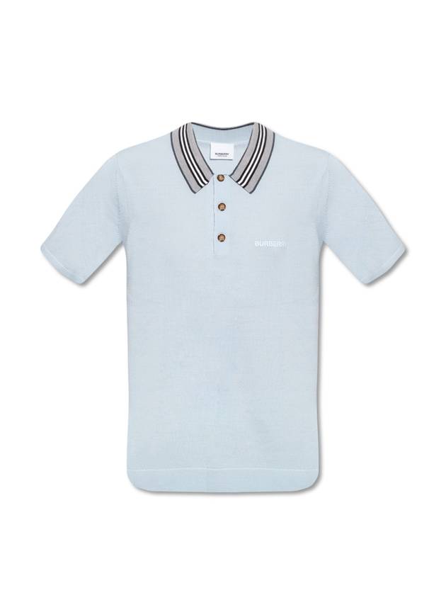 Burberry Icon Strap Detail Wool Polo Shirt Light Blue