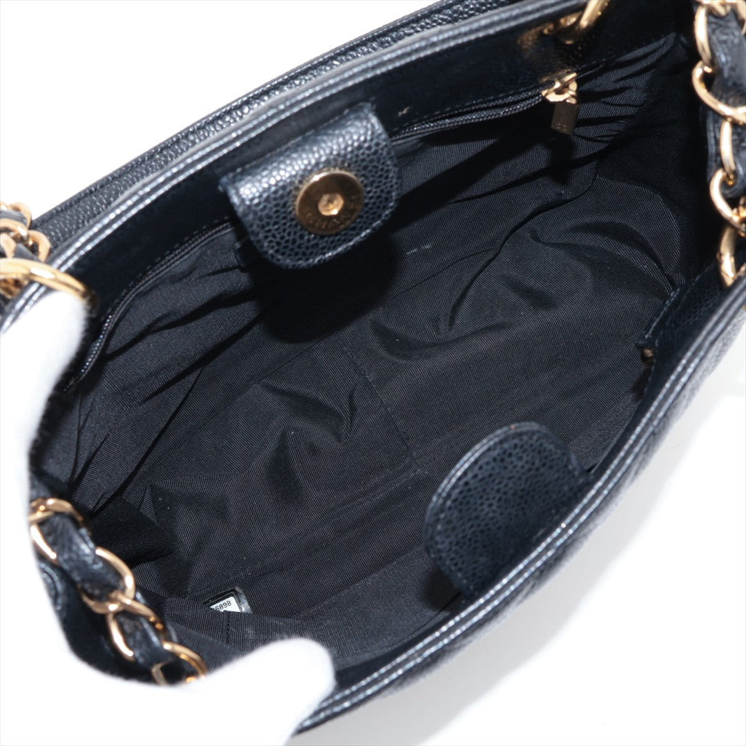 Top Quality Chanel PST Caviar S Tote Top Bag Black Gold  8th