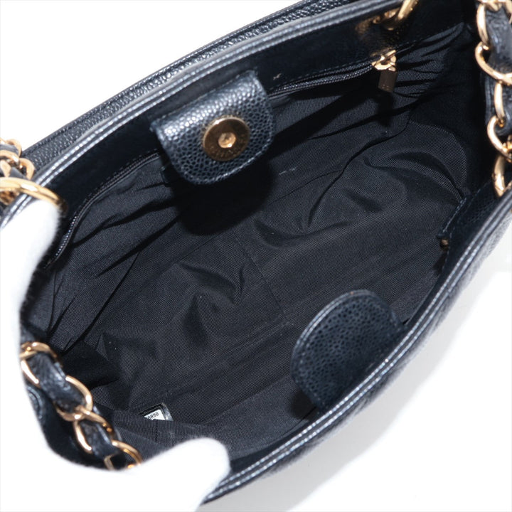 Top Quality Chanel PST Caviar S Tote Top Bag Black Gold  8th