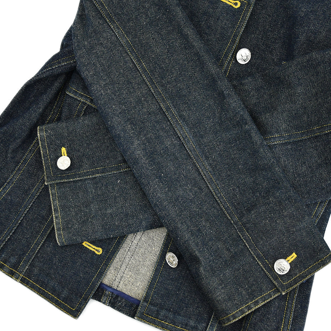 Top Quality Chanel Spring 1996 Setup Suit Collarless Jacket Skirt Denim Indigo #38