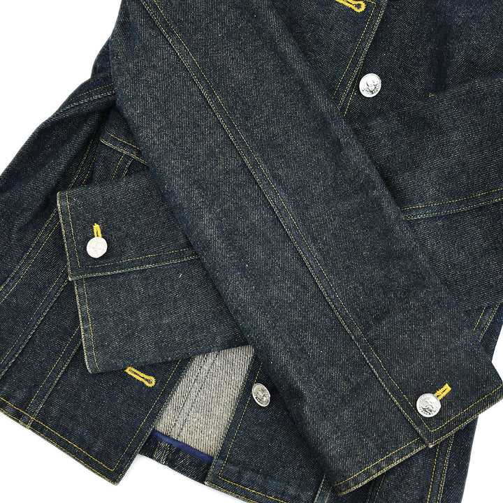 Top Quality Chanel Spring 1996 Setup Suit Collarless Jacket Skirt Denim Indigo #38