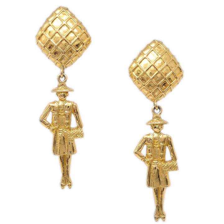 Top Quality Chanel Mademoiselle Dangle Earrings Clip-On Gold