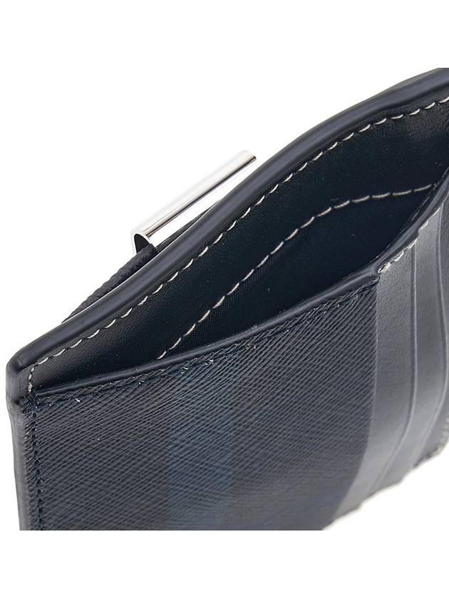 Burberry Check Print Money Clip Card Wallet Navy