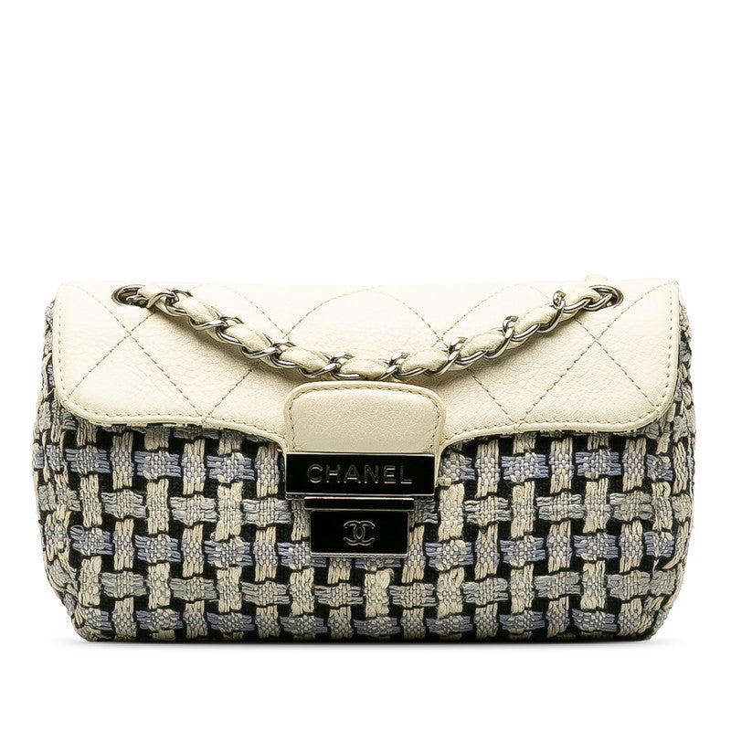 Top Quality Chanel Wild Stitch Flap Bag in Tweed Wool White Blue