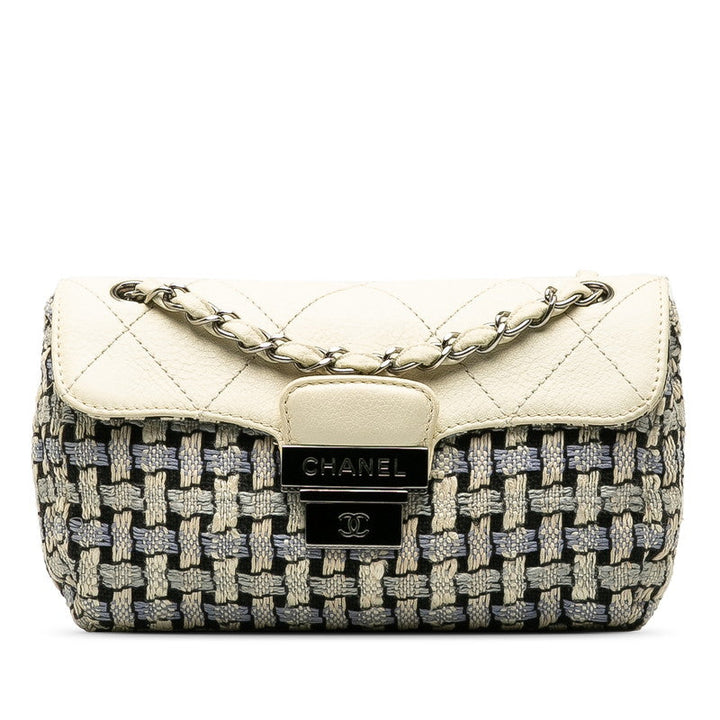 Top Quality Chanel Wild Stitch Flap Bag in Tweed Wool White Blue