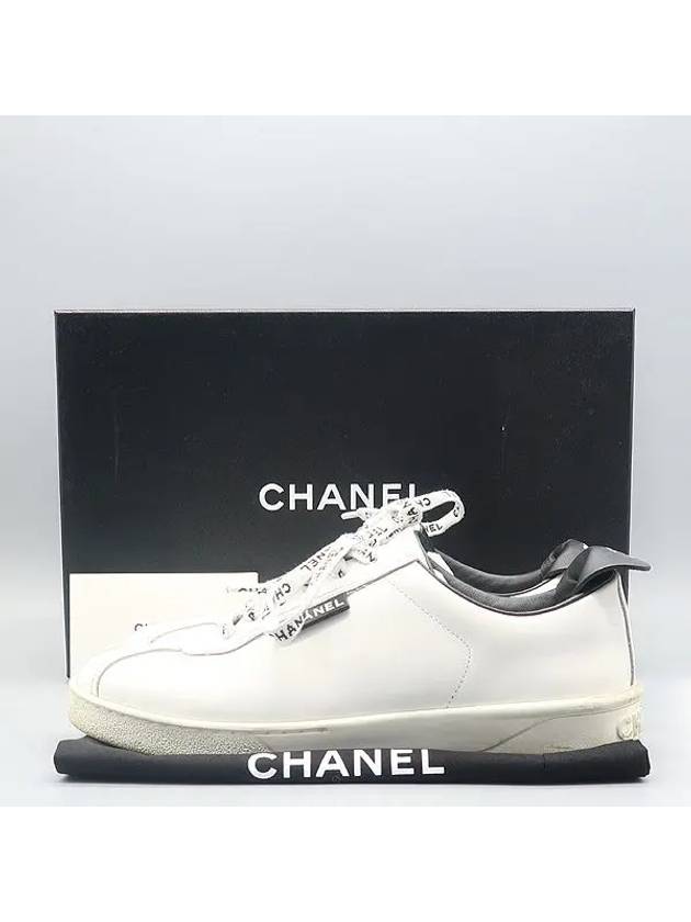 G34085 White Calfskin Shoelace Tennis Women s Sneakers Size 37 Chanel