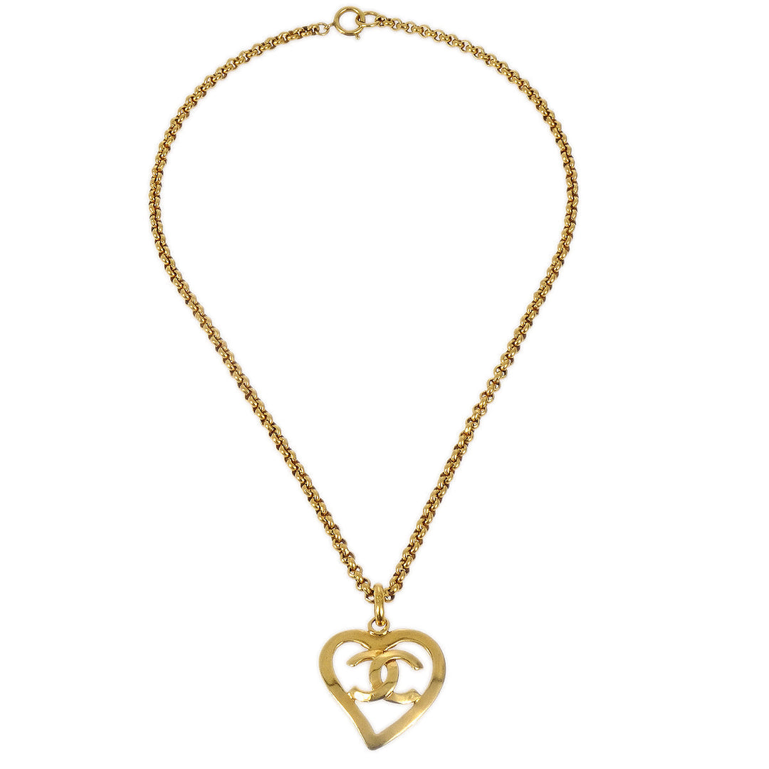 Top Quality Chanel 1995 Gold CC Heart Cutout Pendant Necklace