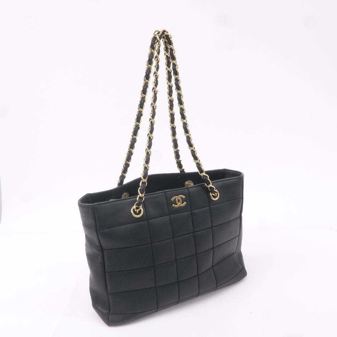 Top Quality Chanel Chocolate Bar Lamb Skin Chain Tote Bag Black A17859