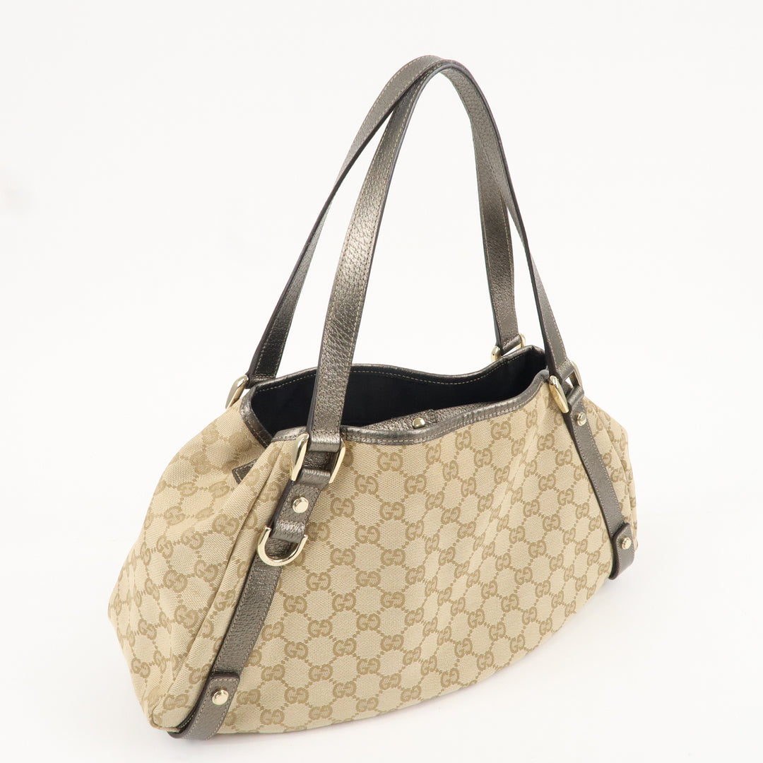 GUCCI Abbey GG Canvas Leather Tote Hand Bag Beige 130736