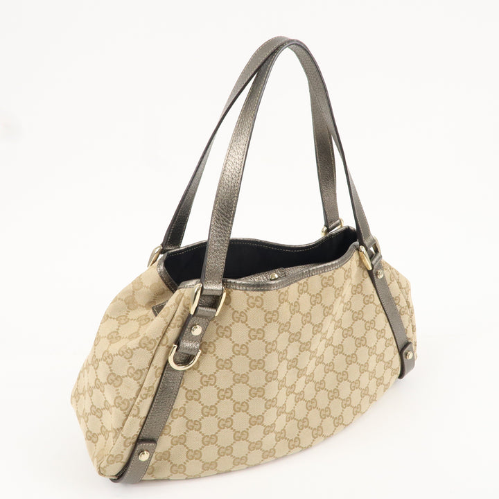 GUCCI Abbey GG Canvas Leather Tote Hand Bag Beige 130736