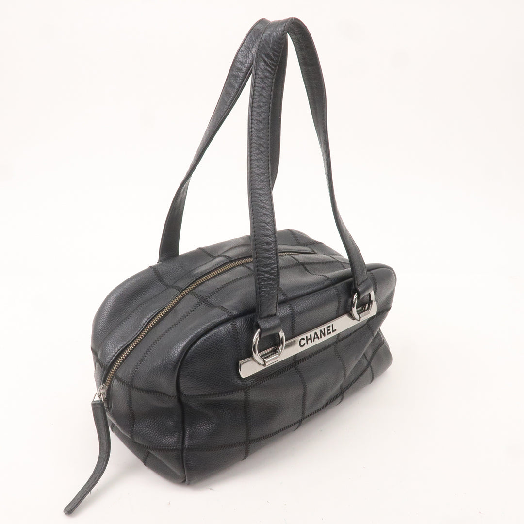 Top Quality Chanel Chocolate Bar Caviar Skin Boston Bag Black A26135