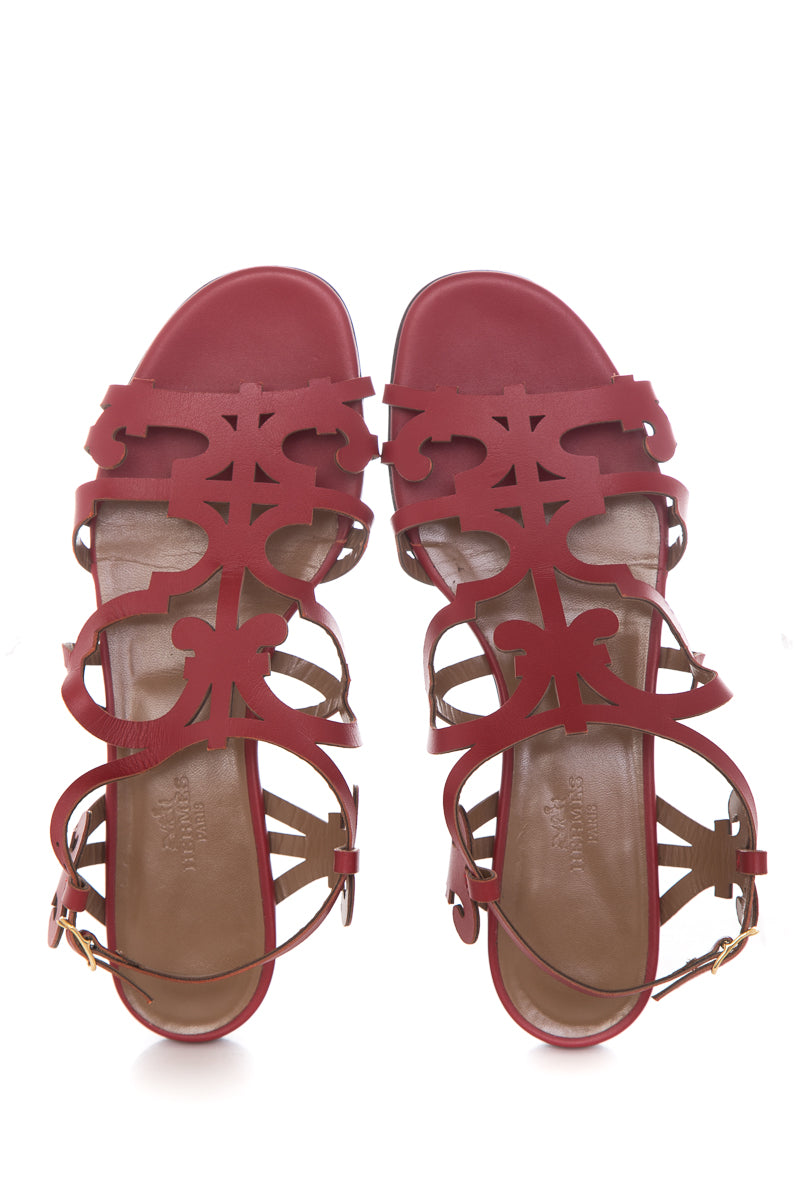 Hermès Red Karlotta Sandals SZ 37.5