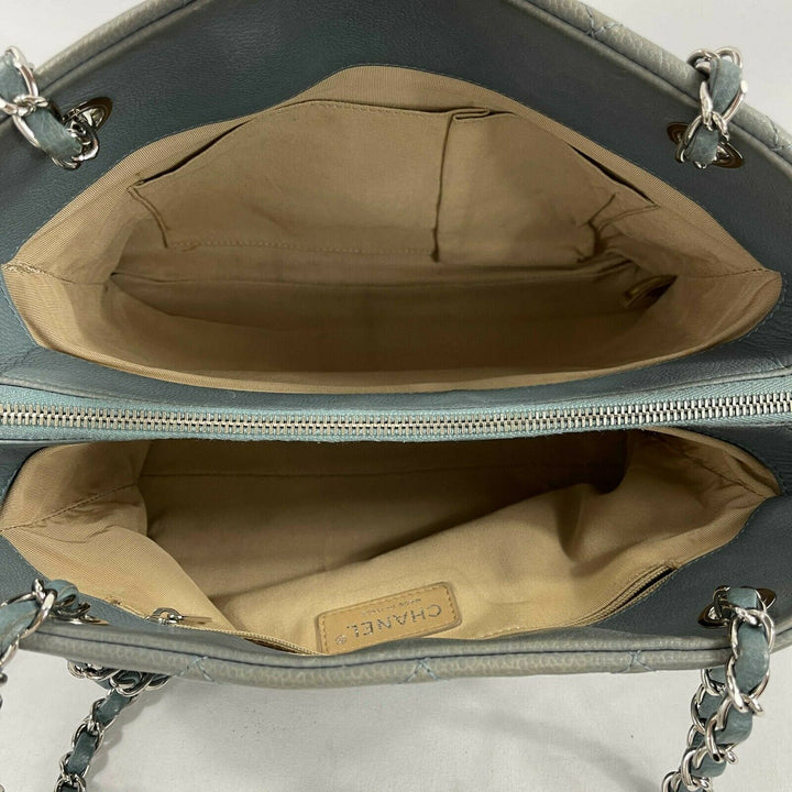 Chanel - Seafoam / Silver CC Caviar Medium Leather Shopping Tote / Shoulder Bag