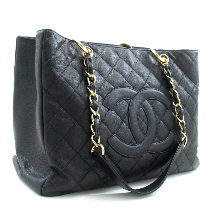 Chanel Caviar GST 13" Grand Shopping Tote Chain Shoulder Bag Black