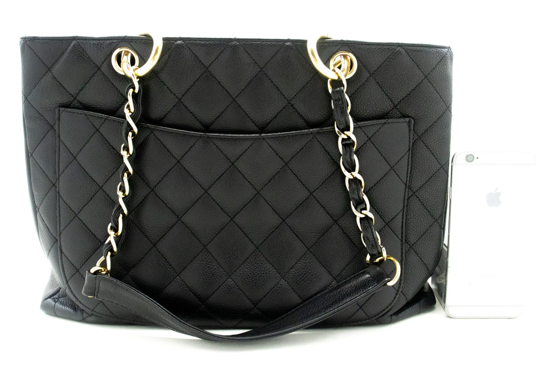 Chanel Caviar GST 13" Grand Shopping Tote Chain Shoulder Bag Black