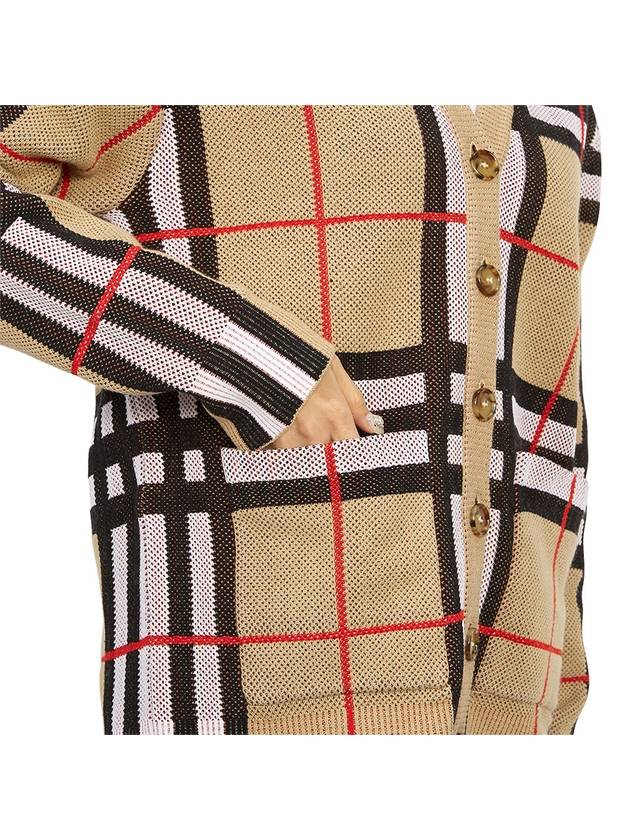 Burberry V-Neck Checked Technical Cotton Cardigan Archive Beige