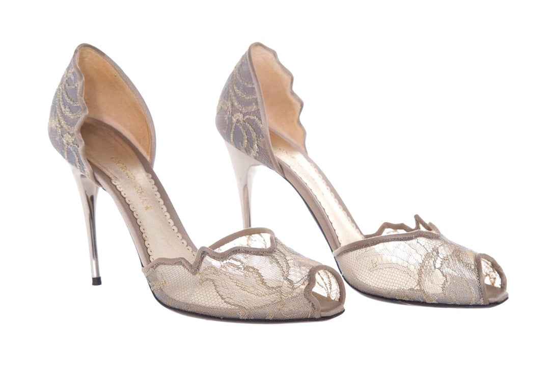 Giorgio Armani Silver Lace Detail Heels SZ 37