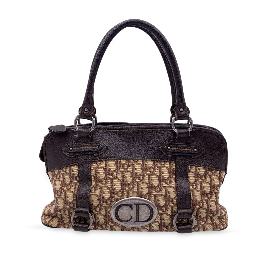 CHRISTIAN Top quality Dior Brown Logo Oblique Canvas Satchel Shoulder Bag