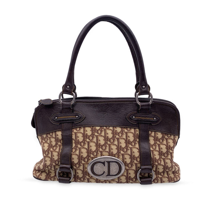 CHRISTIAN Top quality Dior Brown Logo Oblique Canvas Satchel Shoulder Bag