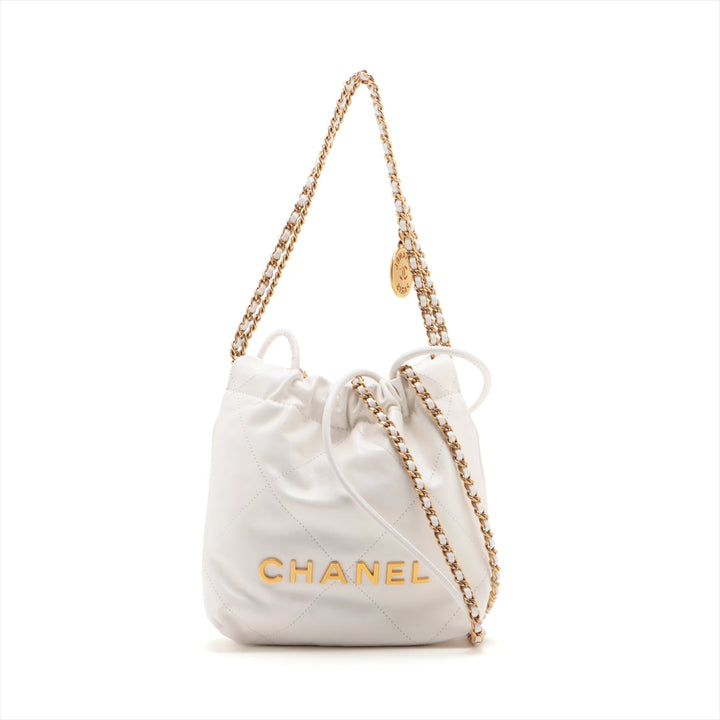 Top Quality Chanel 22 Mini Leather Chain Shoulder Bag White G  AS3980