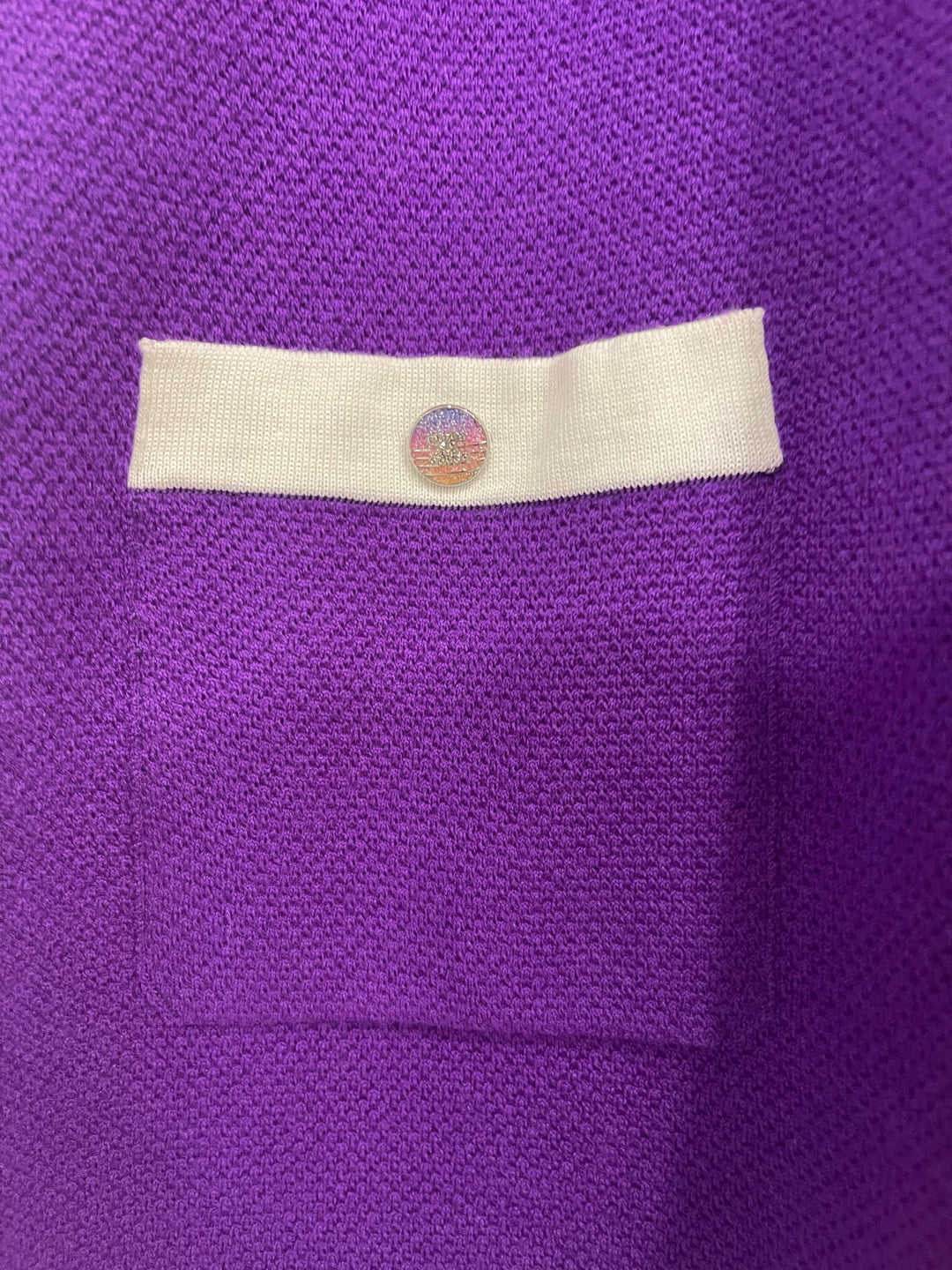 Top Quality Chanel Cruise 2024 Purple Cashmere Short Sleeve Hooded Mini Dress with Crystal Multicolour CC Buttons Detail Size FR 36 (UK 8)