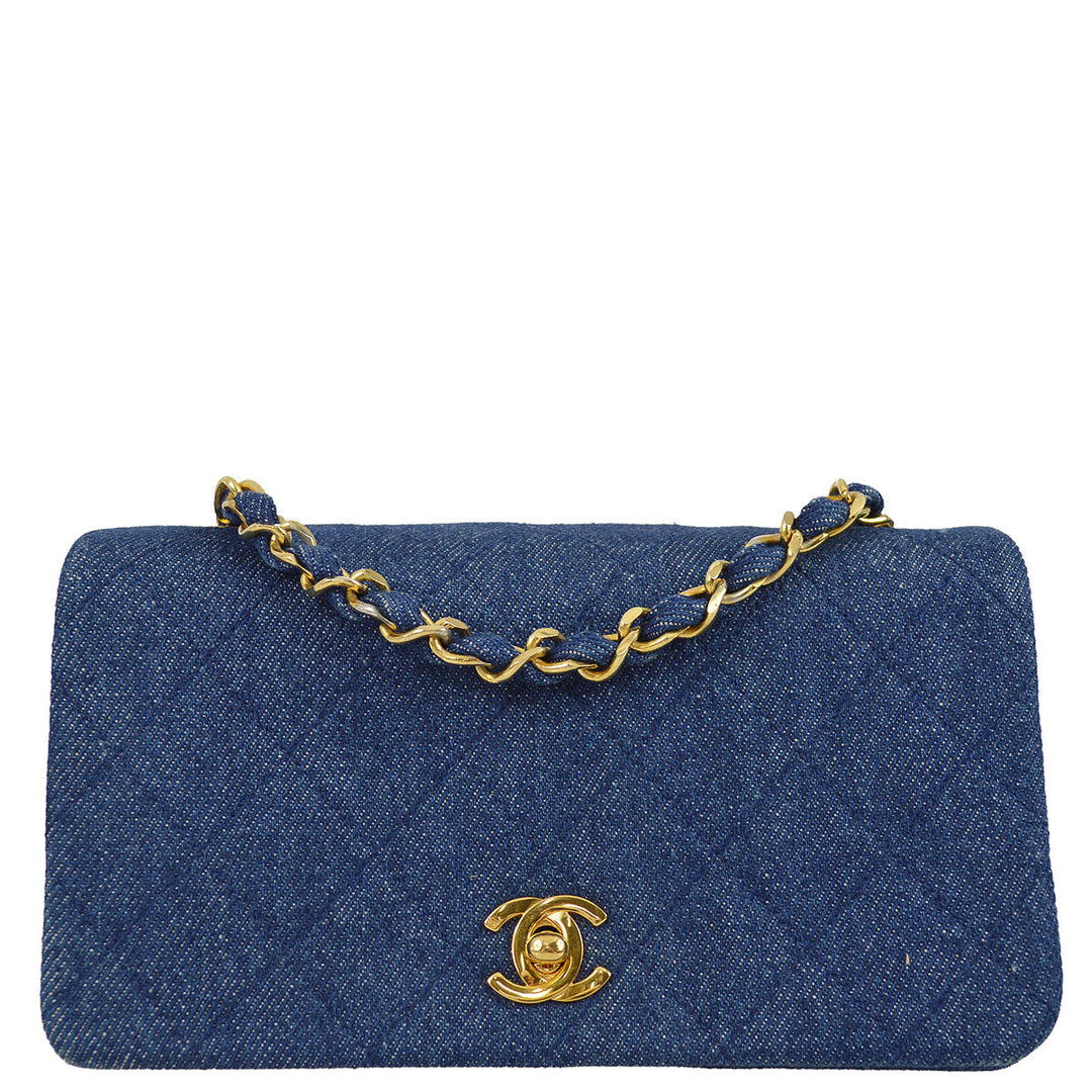 Top Quality Chanel * 1989-1999 Denim Turnlock Mini Full Flap Bag