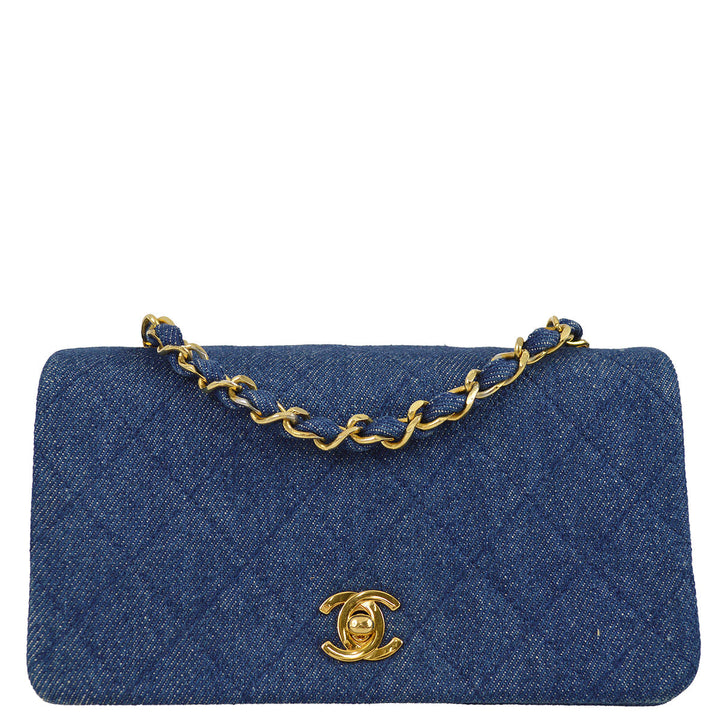 Top Quality Chanel * 1989-1999 Denim Turnlock Mini Full Flap Bag