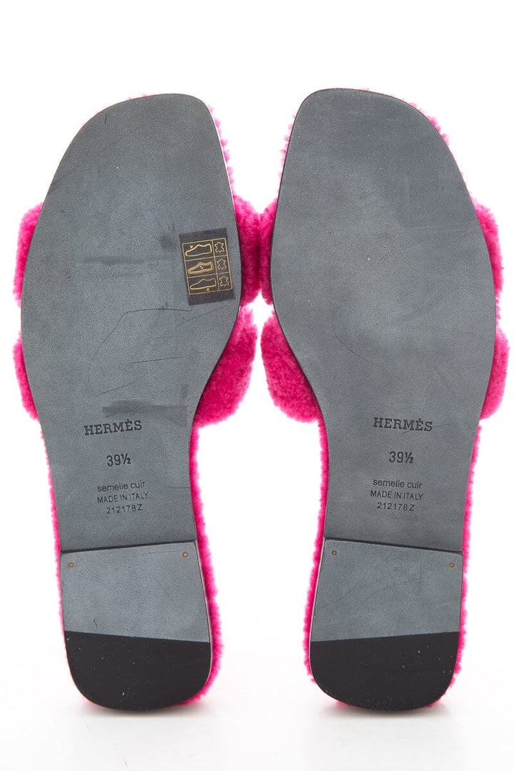 Hermès Oran Teddy Shearling Fun Pink Slides SZ 39.5